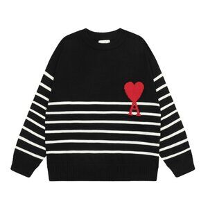 AMI black striped round-neck sweater